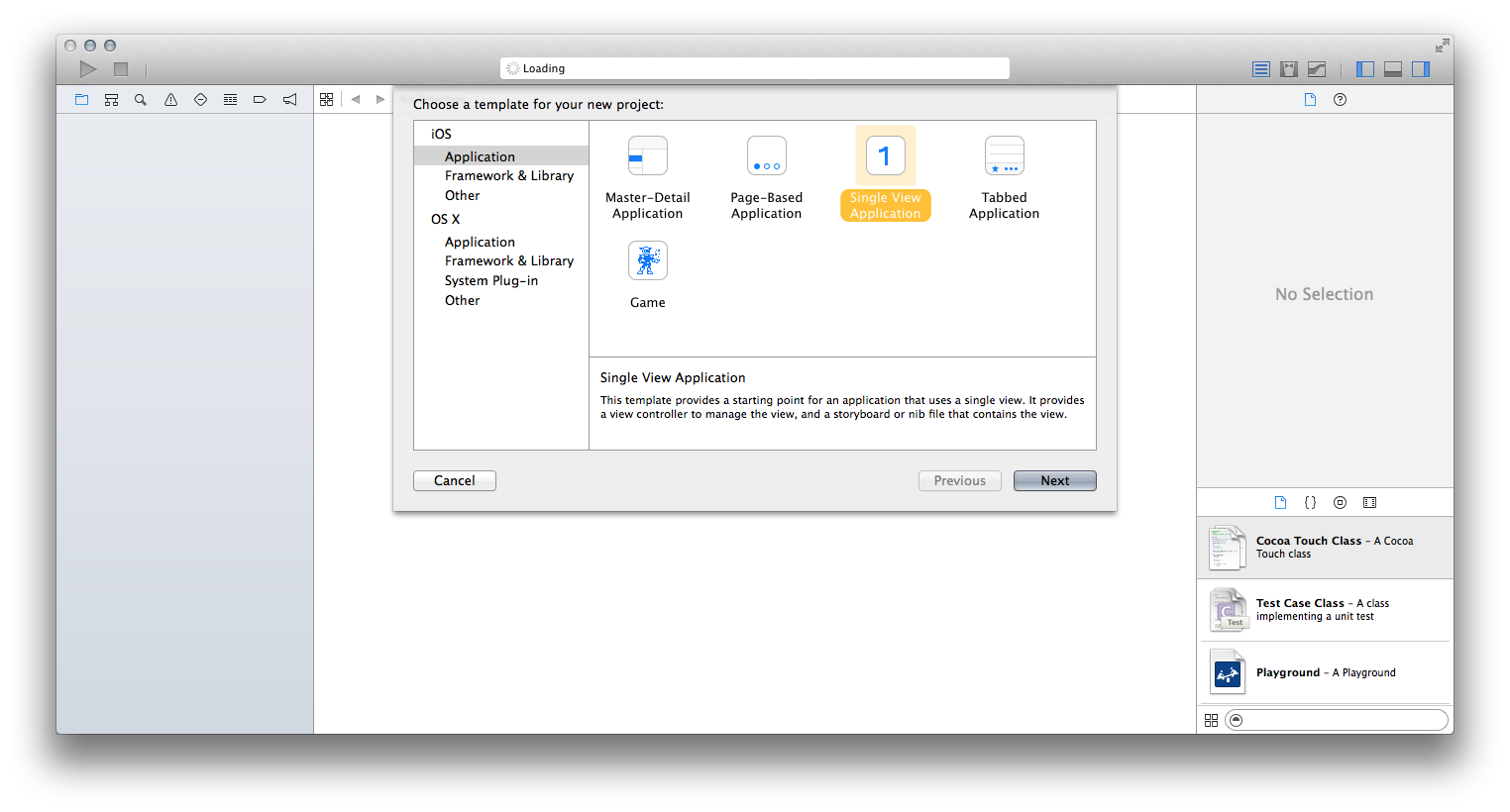 Creating a new single-view project in Xcode