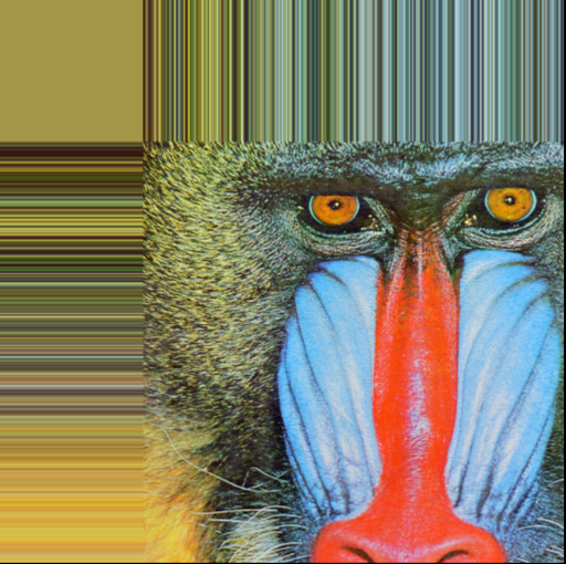 The effect of the Clamp edge mode. Pixels outside the source image's left and top edges are clamped to the values at those edges.